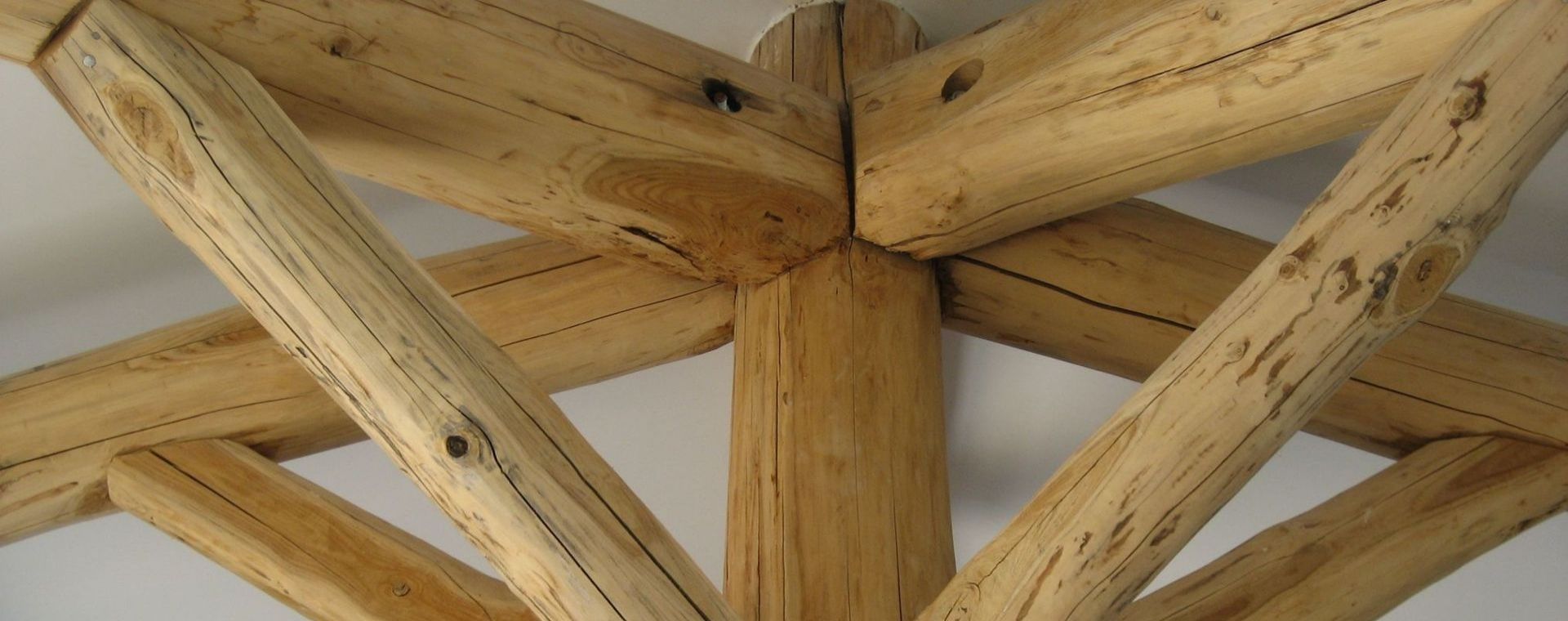 Charpente traditionnele, poinçon et contrefiche en châtaignier local