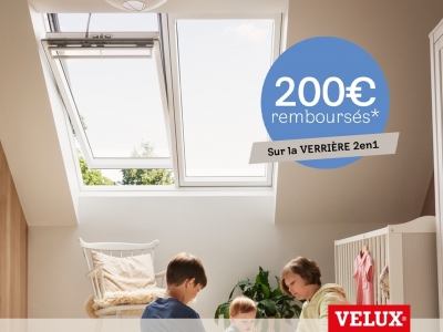 Offre de remboursement sur la solution verrière 2en1 VELUX - *Modalités sur velux.fr/modalites-ope-verriere-2024